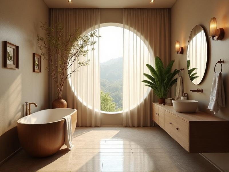 A beautifully designed bathroom with a balance of natural elements, soft lighting, and thoughtful decor. The space feels harmonious and inviting, embodying the principles of Feng Shui for a peaceful and positive environment.