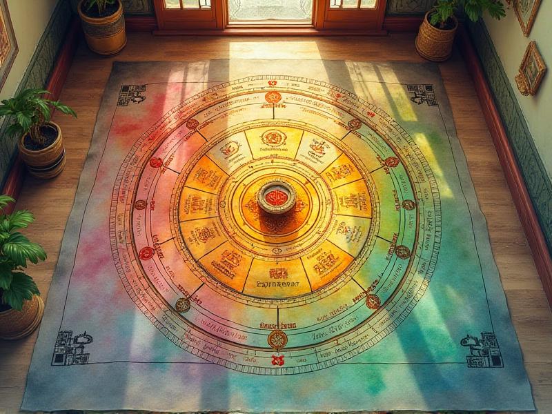 A detailed illustration of a Bagua map overlaid on a floor plan of a home, highlighting the southeast corner as the Wealth Corner. The map features vibrant colors and symbols representing different life areas, with the southeast section glowing in shades of green and gold to signify wealth and abundance.