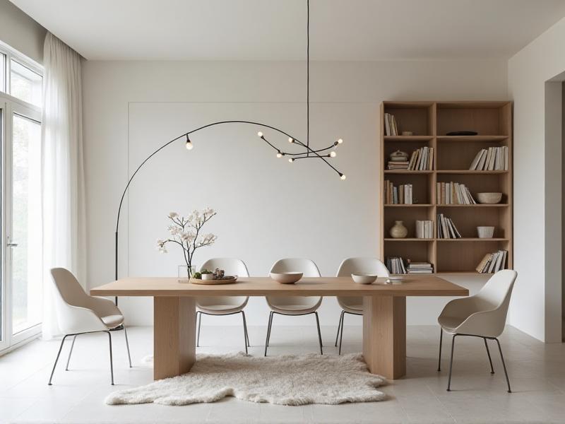 A minimalist living room with clean lines and open spaces, featuring a neutral color palette, a few carefully chosen decorative items, and stylish storage solutions. The room exudes a sense of calm and order, embodying the principles of Feng Shui decluttering.