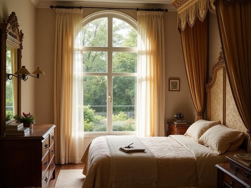 A small bedroom with a large mirror placed strategically to reflect natural light from a window, making the room appear larger and more spacious.